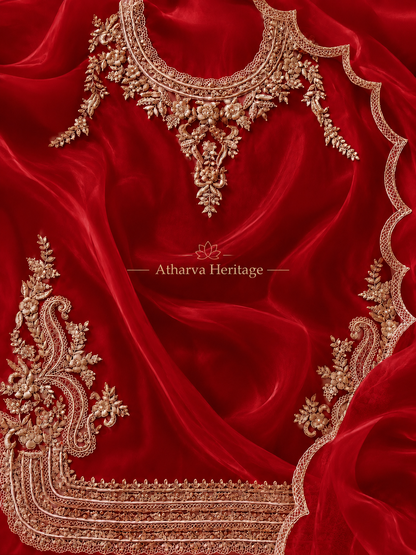 Atharva Heritage ✨Kerwachauth Special  – Pure SATIN organza 80 Grams Zardozi Ensemble Front Embroidery 3 Pc  ✨ PTSTHZ567