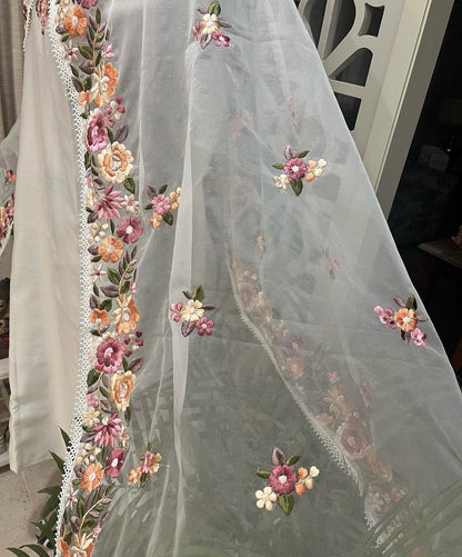 PURE CHANDERI SILK AND ORGANZA EDITS CHO001C Cream