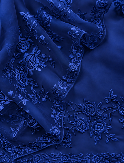 Atharva Heritage Pure Silk Organza Parsi Thread Monochrome Embroidery Front And Back  Suit SOP543