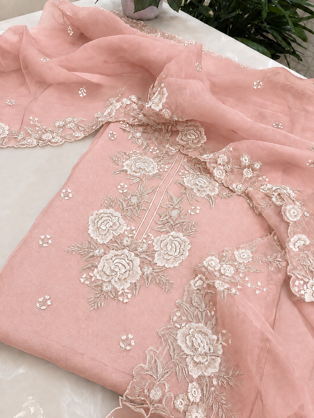 Atharva Heritage Sheer Luxury Pure Silk Organza Parsi Embroidered Trousseau Collection unstitched Suit AH1867