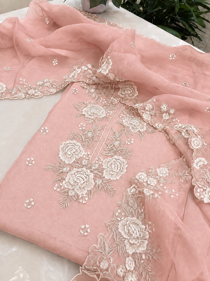 Atharva Heritage Sheer Luxury Pure Silk Organza Parsi Embroidered Trousseau Collection unstitched Suit AH1867