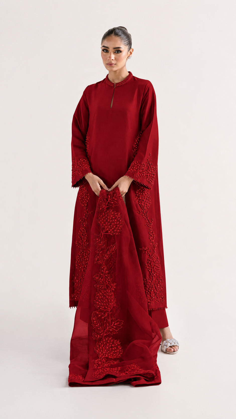 Atharva Heritage Sheer Luxury Pure Silk Ready to Wear Pakistani Suit SLP0012 Deep Red