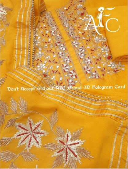 ATHARVA Hand Embroidered Salwar Kameez w/ Yellow Chanderi Shirt/Gota Pati Chiffon Dupatta/Custom Stitch Unstitch/Custom Anarkali/CH18016