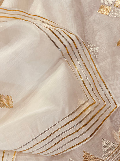 Atharva Hand Gota Embroidered Pure Mul Chanderi Hand woven  edits MC7001I Ivory