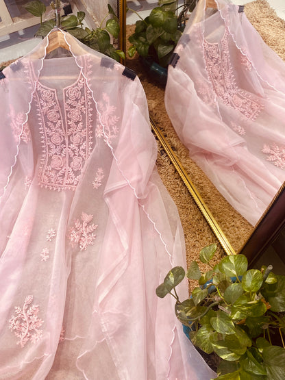 Atharva Heritage Sheer Luxury /Premium Lucknowi Collection Sheer00088 PINK