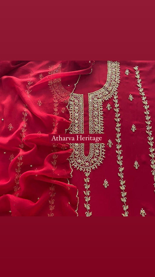 ATHARVA Hand Embroidery Salwar Kameez/Chanderi Ladies Suit/Pure Silk Organza Dupatta/Cut Dana/Custom Stitch Unstitch/Gift/CH16765