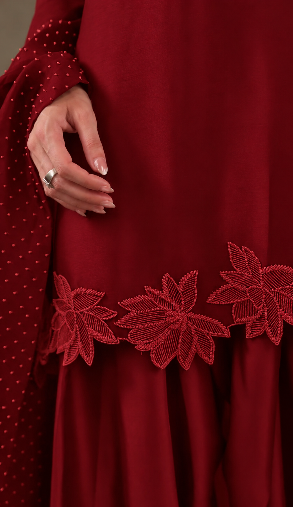 Atharva Heritage – Hand-Embroidered Pure Silk Farshi Salwar 3 Pc Pakistani Coord set  with Pearl & Katdana Detailing AHSS1561