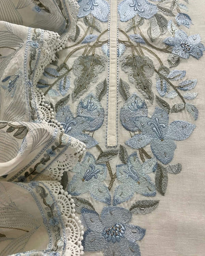 Atharva Atharva Heritage Water Thread Embroidered Pure Mul Chanderi Hand woven  edits MC70011I Ivory