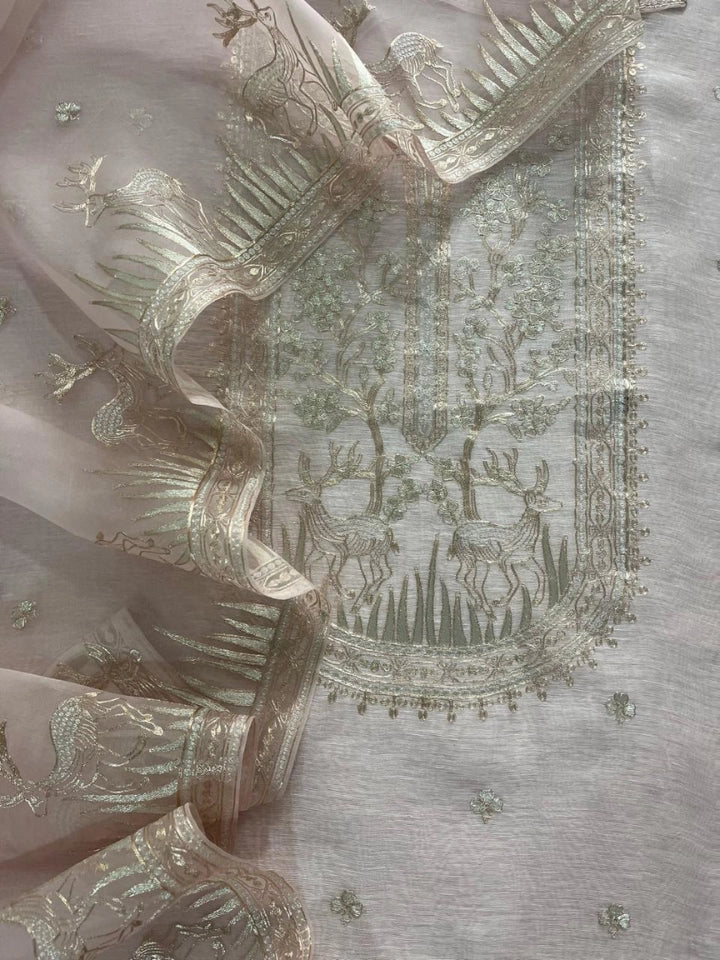 Atharva Heritage Sheer Luxury Pure Silk Organza Kurta and Pure Silk Organza Dupatta Tilla Pitta Embroidered Suit SOTPV181