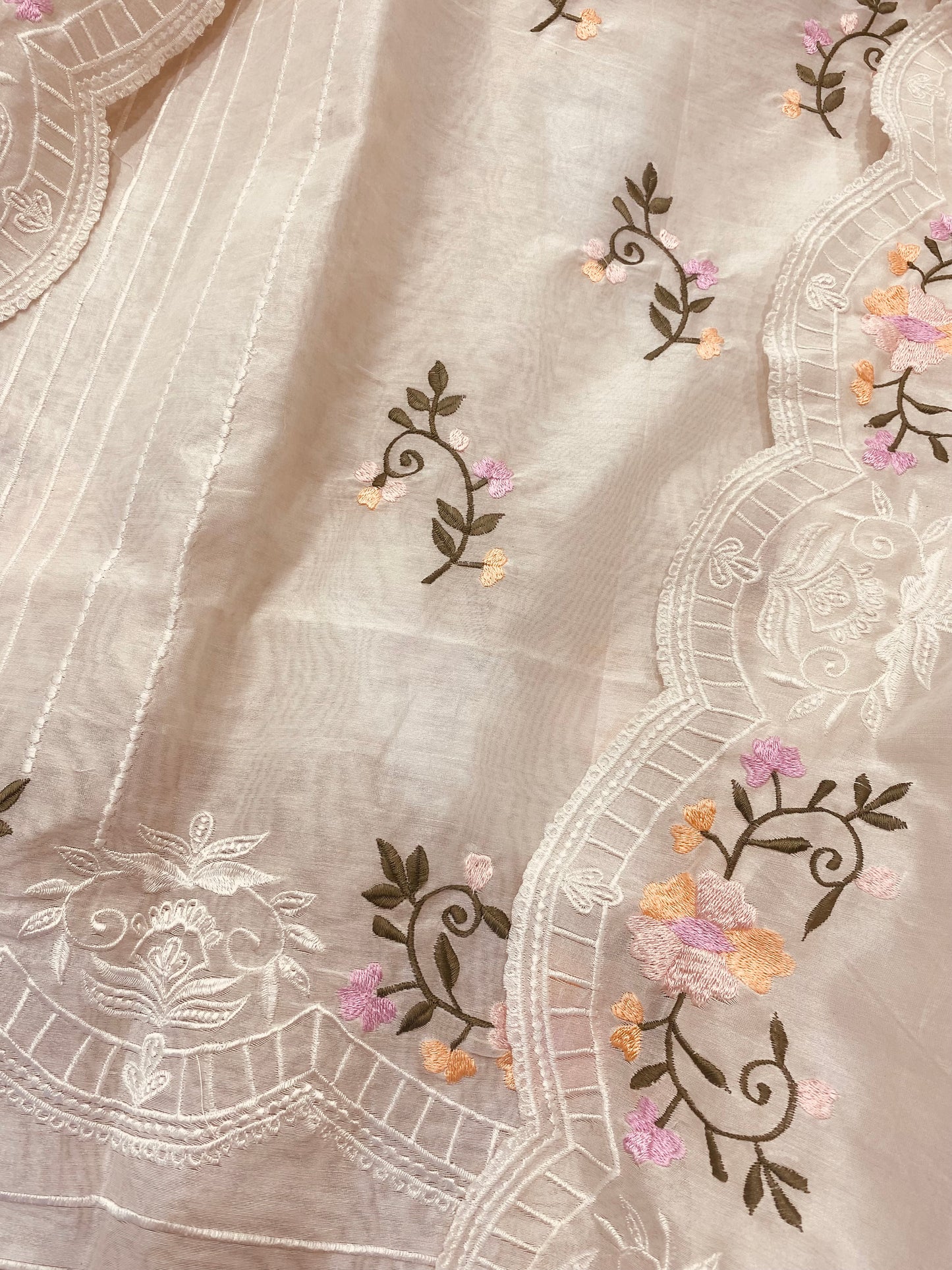 PURE CHANDERI SILK KASHMIRI AARI SUIT CH5438 IVORY