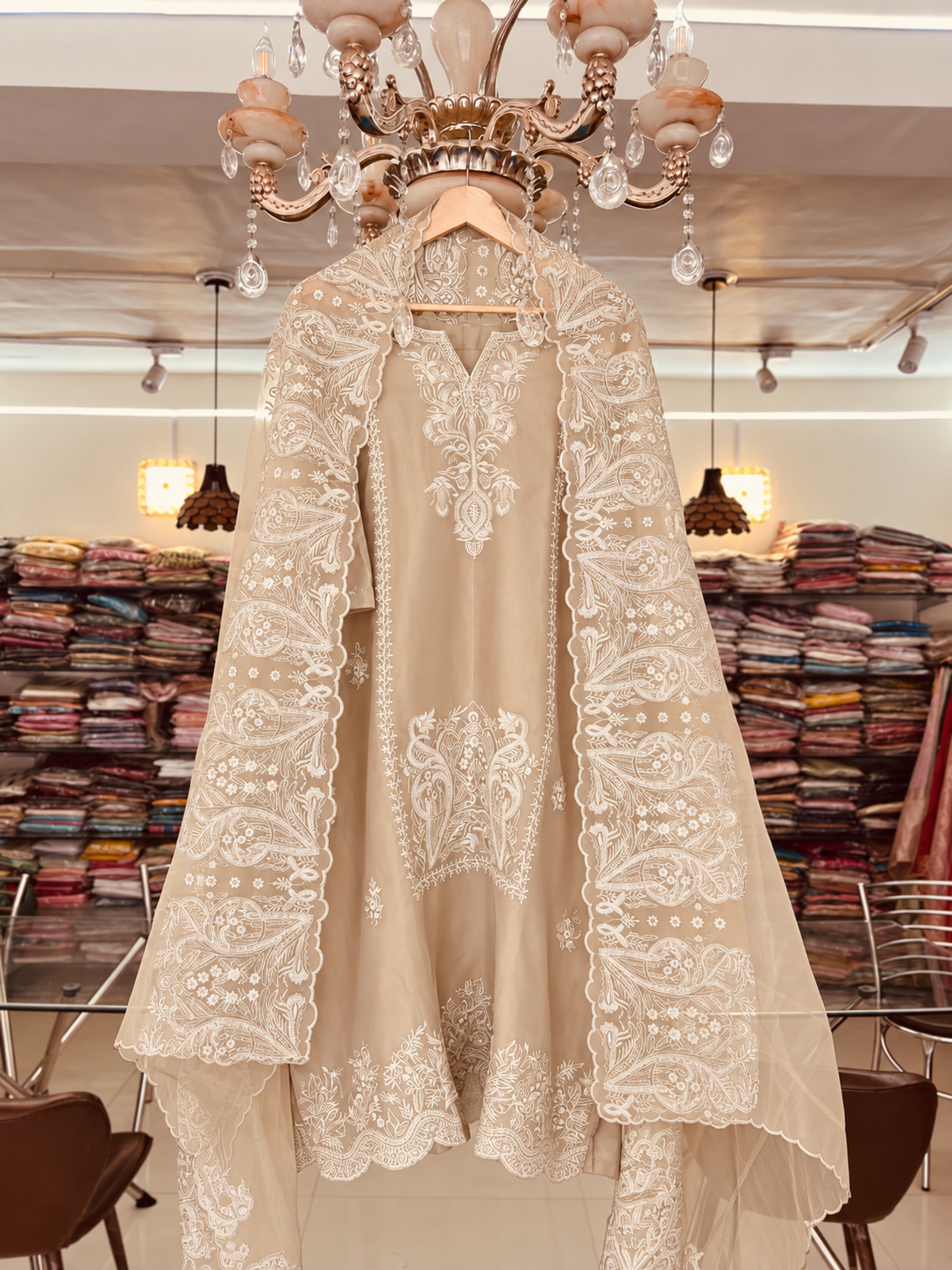 Atharva Heritage Pure Silk Organza French Thread Monochrome Embroidered unstitched Pakistani Suit SLP001