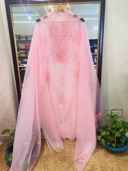 Atharva Heritage Sheer Luxury /Premium Lucknowi Collection Sheer00088 PINK
