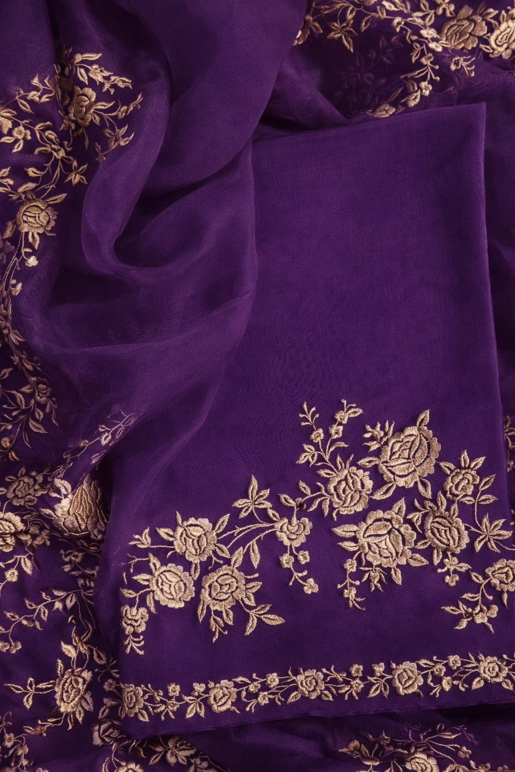 Atharva Heritage Pure Silk Organza Parsi Gara Deep Purple Embroidery Suit SOP543