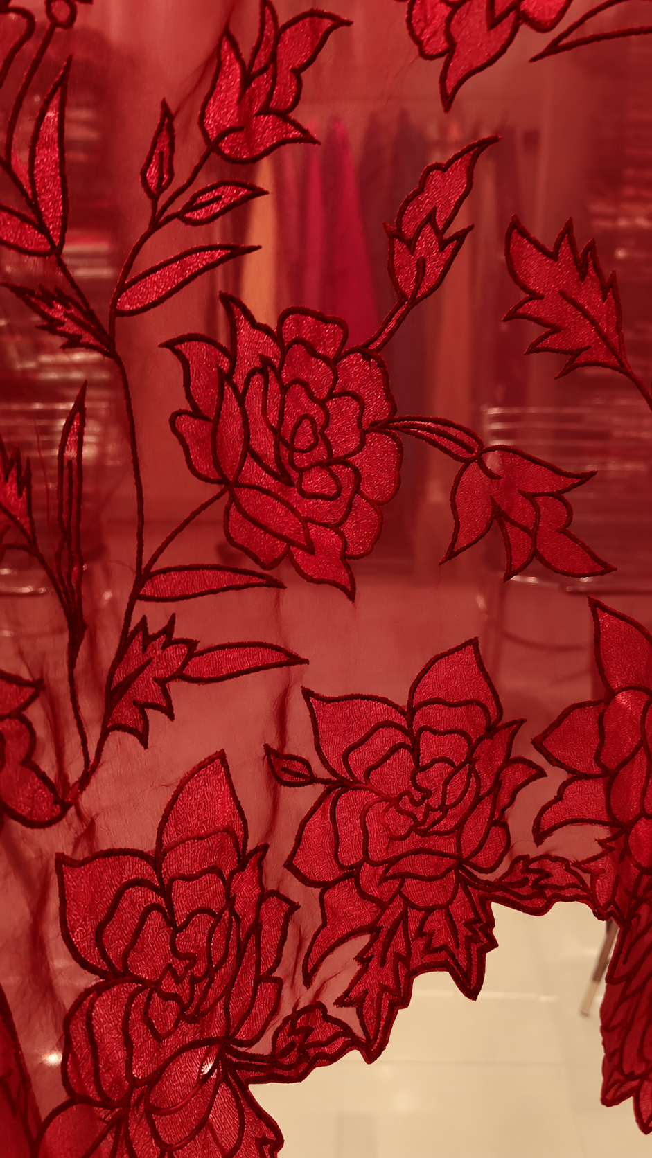 Atharva Heritage Sheer LuxuryPure Silk Organza Hand Applique Deep Red Saree AH-001(D)