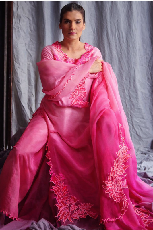 ATHARVA HERITAGE Satin Organza 80 Grams Ombre Hand Applique Pakistani Suit SLPOM976