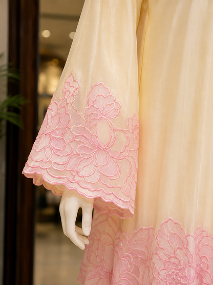 Atharva Heritage  Butter Blush Pure Satin Silk Kurta & Palazzo with Silk Organza Dupatta AH1813SCS1