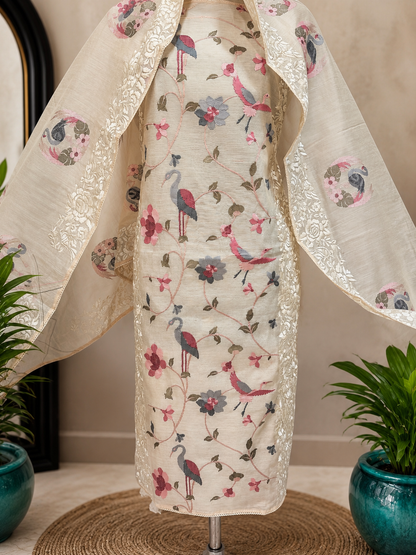 Atharva Heritage Unstitched Pure Mul Chanderi Kurta with Pure MUL Chanderi dupatta AH18133127