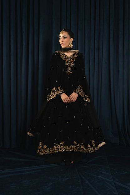 Atharva Heritage Black Pure Silk Velvet Pakistani Suit with Hand Zardozi Embroidery SVHZ7632