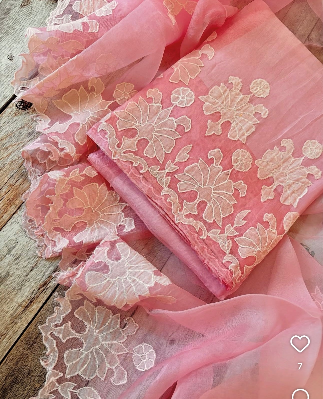 ATHARVA HERITAGE SHEER LUXURY PURE CHANDERI SILK 70 GRAMS HAND APPLIQUE KURTA WITH PURE SILK ORGANZA HAND APPLIQUE DUPATTA UNSTITCHED SUIT SHEER00215 PINK