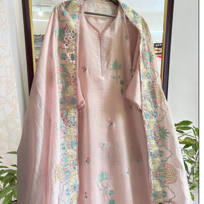 Atharva Frech Thread Pichwai motifs  Embroidered Pure Mul Chanderi Hand woven  edits MC70015P Pink