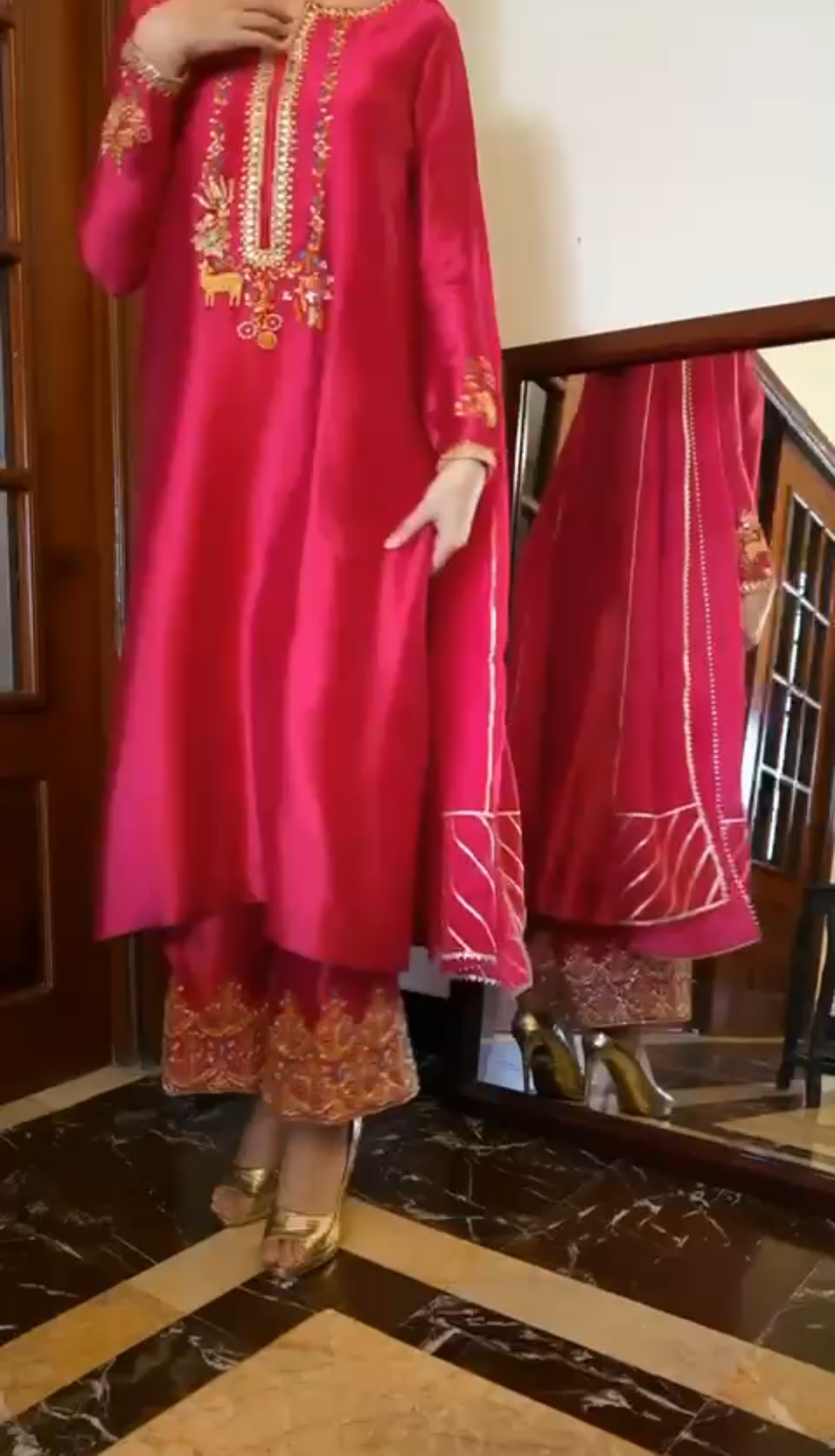 Atharva Heritage Enchanting Elegance: Pure Satin Silk  Pakistani Suits Adorned with Exquisite Parsi Embroidery CO00261