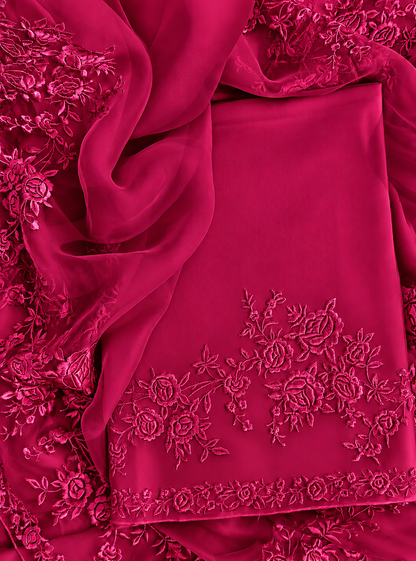 Atharva Heritage Pure Silk Organza Parsi Thread Monochrome Embroidery Front And Back  Suit SOP543