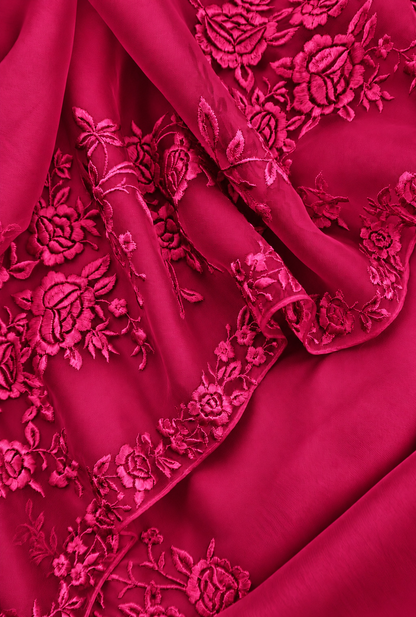 Atharva Heritage Pure Silk Organza Parsi Thread Monochrome Embroidery Front And Back  Suit SOP543
