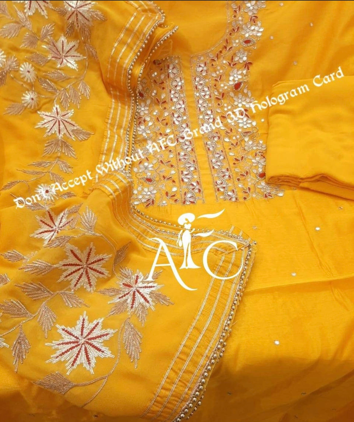 ATHARVA Hand Embroidered Salwar Kameez w/ Yellow Chanderi Shirt/Gota Pati Chiffon Dupatta/Custom Stitch Unstitch/Custom Anarkali/CH18016