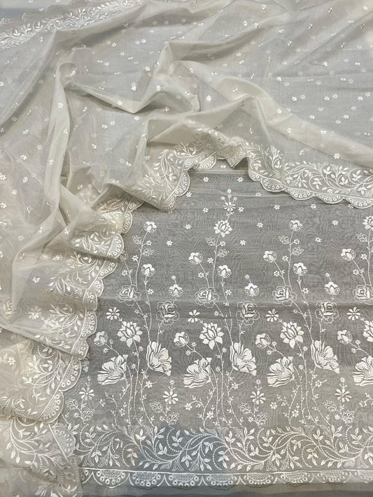 ATHARVA HERITAGE PURE MUL CHANDERI DYEABLE SHADOW EMBROIDERY UNSTITCHED SUIT CH5424