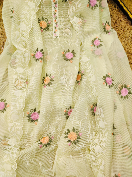 PURE MUL CHANDERI  70 GRAMS PAKISTANI SUIT with Cross Stitch EMBROIDERY CHO00158