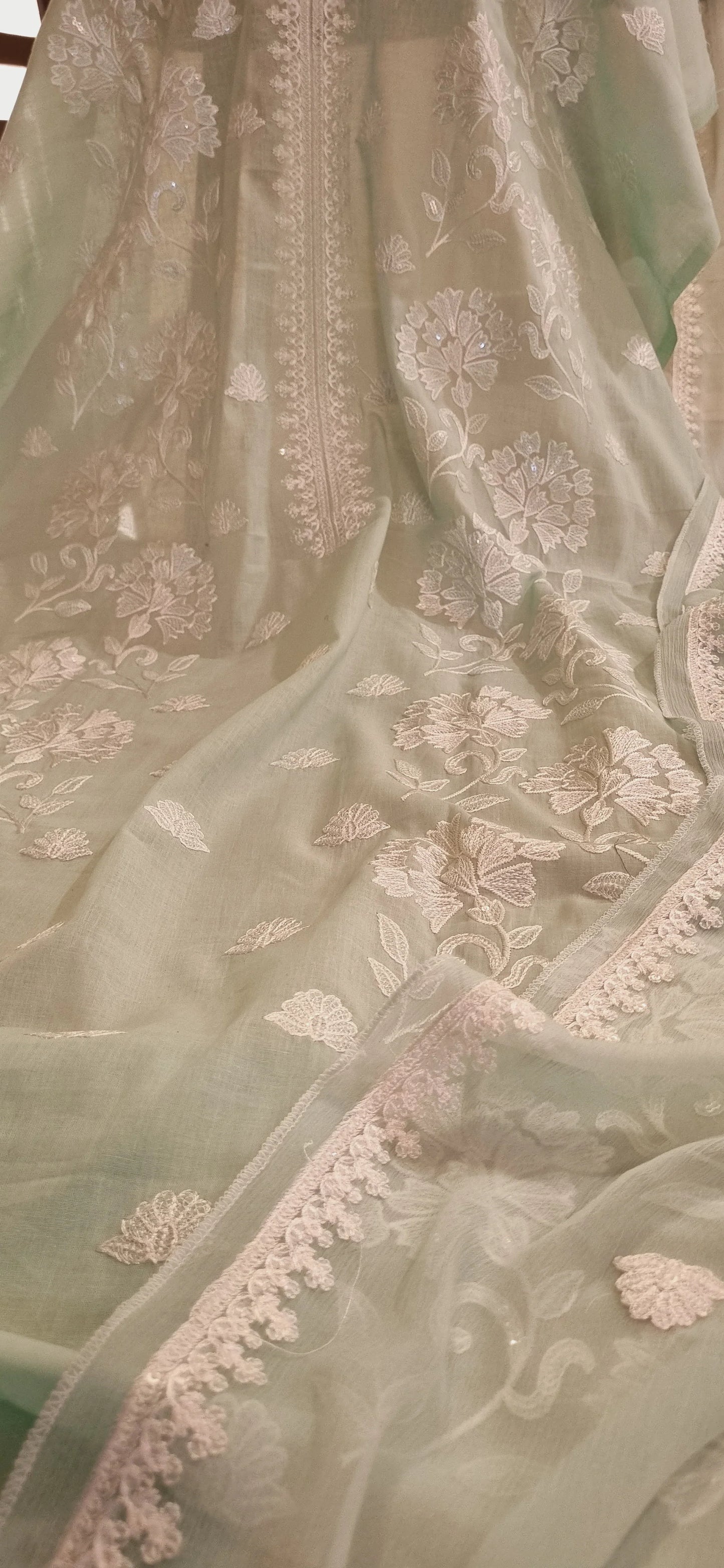 Atharva Heritage Mint Green Ivory Embroidered Pakistani Suit – Pure Silk Organza AH1813MP17