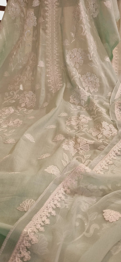 Atharva Heritage Mint Green Ivory Embroidered Pakistani Suit – Pure Silk Organza AH1813MP17
