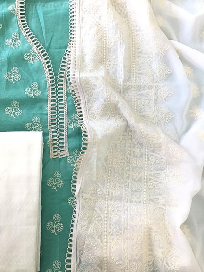 Atharva Embroidered Chanderi Salwar Kameez/Embroidery Pure Mul Dupatta White/Cotton Embroidery Shirt /Cotton Bottom- CM008