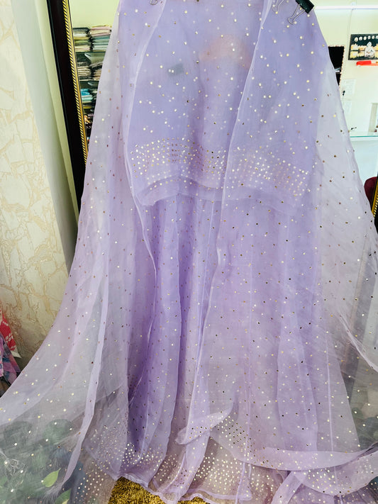 Atharva Heritage Lavender Pure Silk Organza  Hand Embroidered Mukaish Lehenga Set