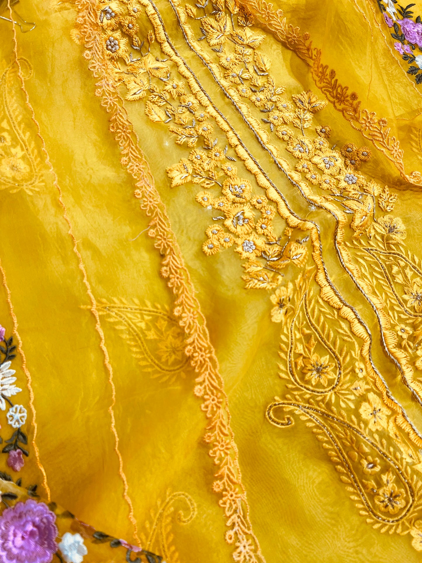 SHEER LUXURY PURE SILK ORGANZA  Suit Hand Zardozi Embroidery /PARSI Dupatta  SHEER0067 Yellow