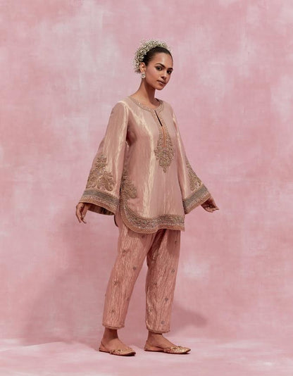 Atharva Heritage ✨Trousseau Collection – Handwoven Tissue Silk Zardozi Ensemble Front Embroidery 2 Pc  With Dhoti Pants Coord Set ✨ PTSTHZ567