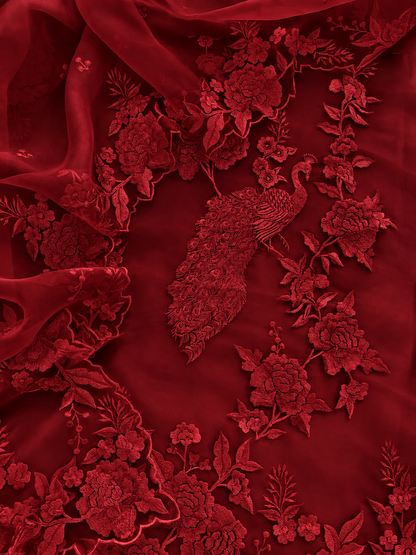 Atharva Heritage/SHEER LUXURY PARSI GARA REGAL PEACOCK MOTIFS(Front And Back )   SHEER0066