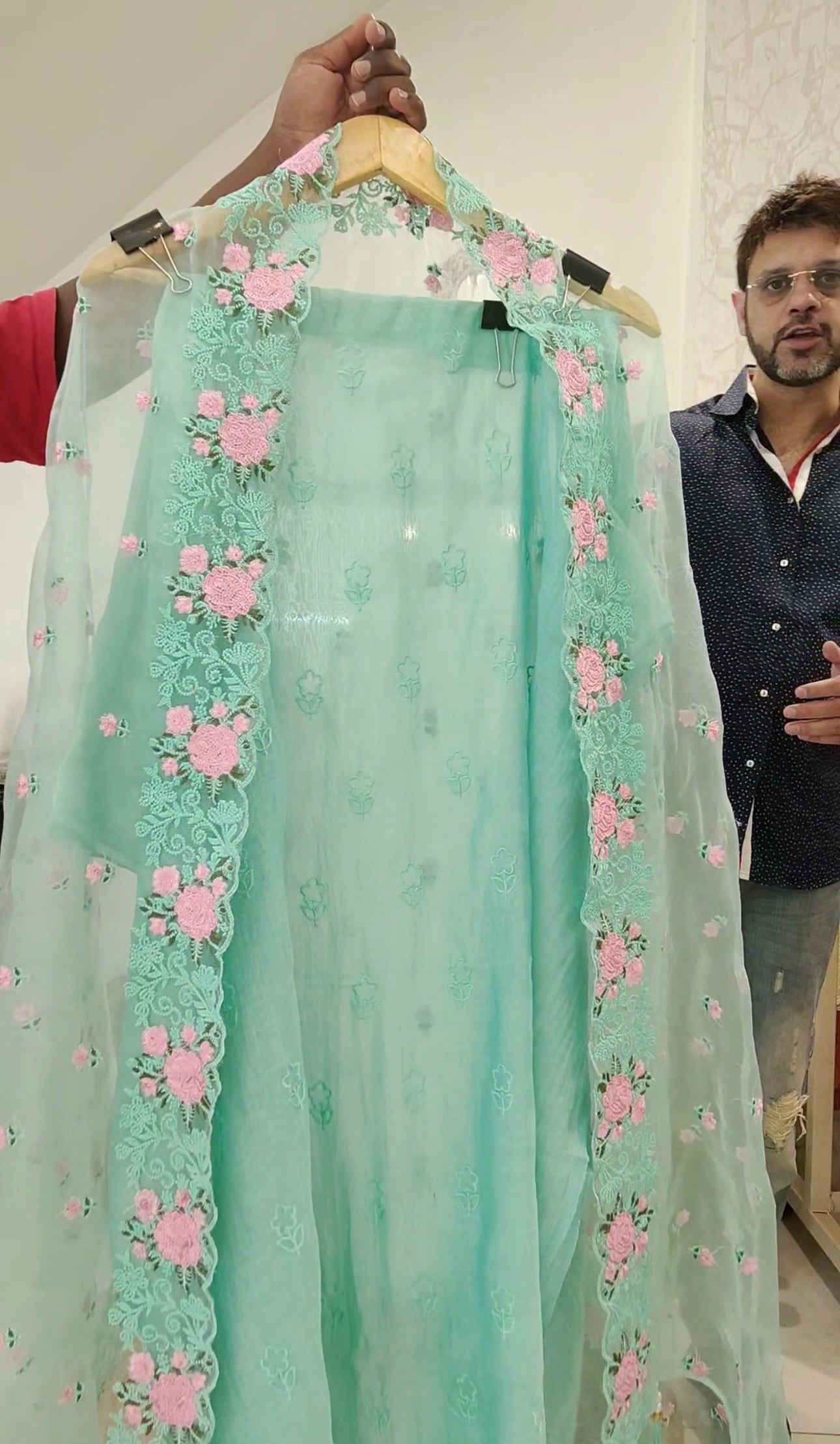 PURE MUL CHANDERI AND ORGANZA EDITS LC1701 SEA GREEN