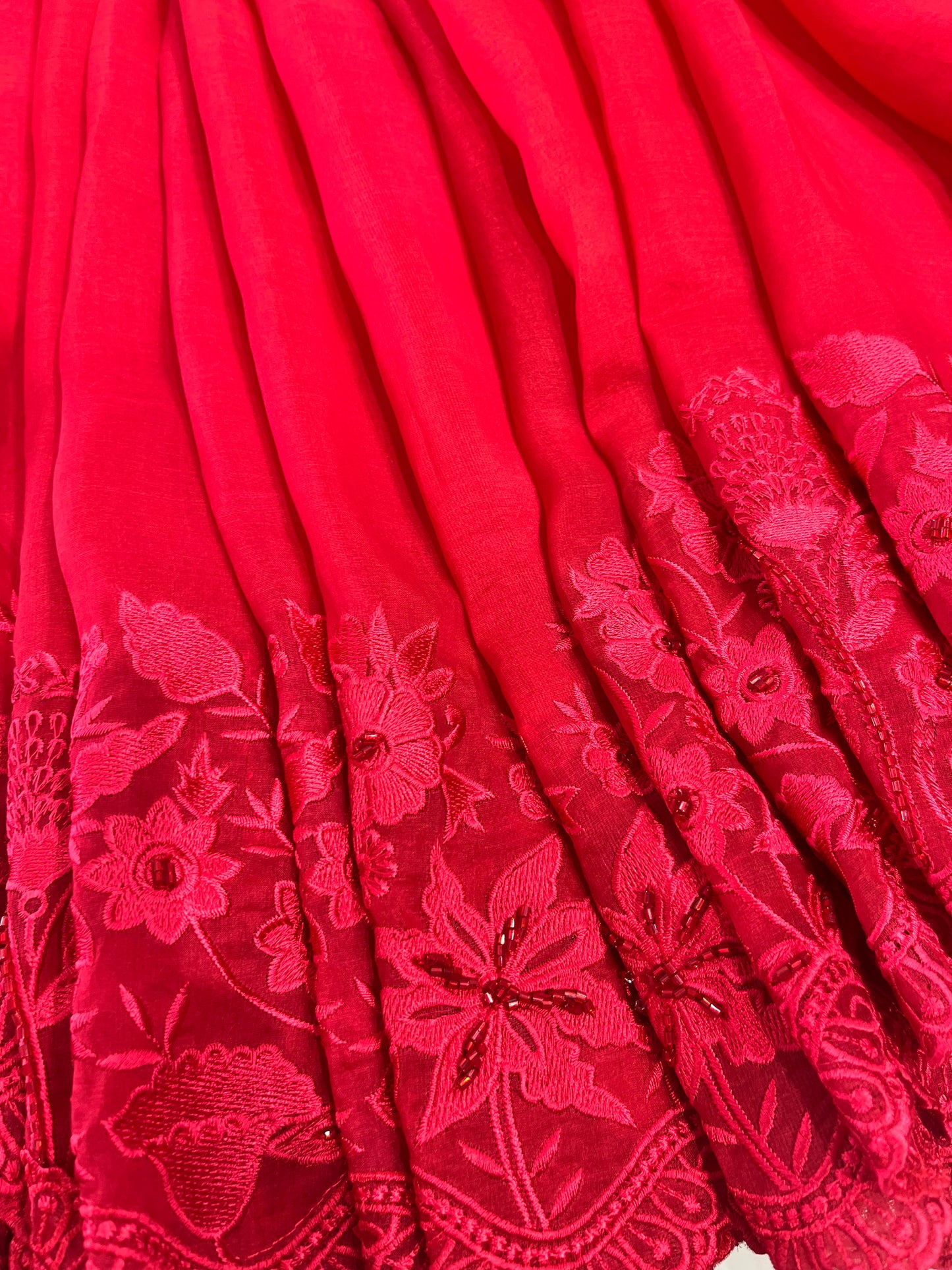 Atharva Heritage Red Kerwachauth Saree in Pure Silk Organza with French Thread Monochrome Embroidery