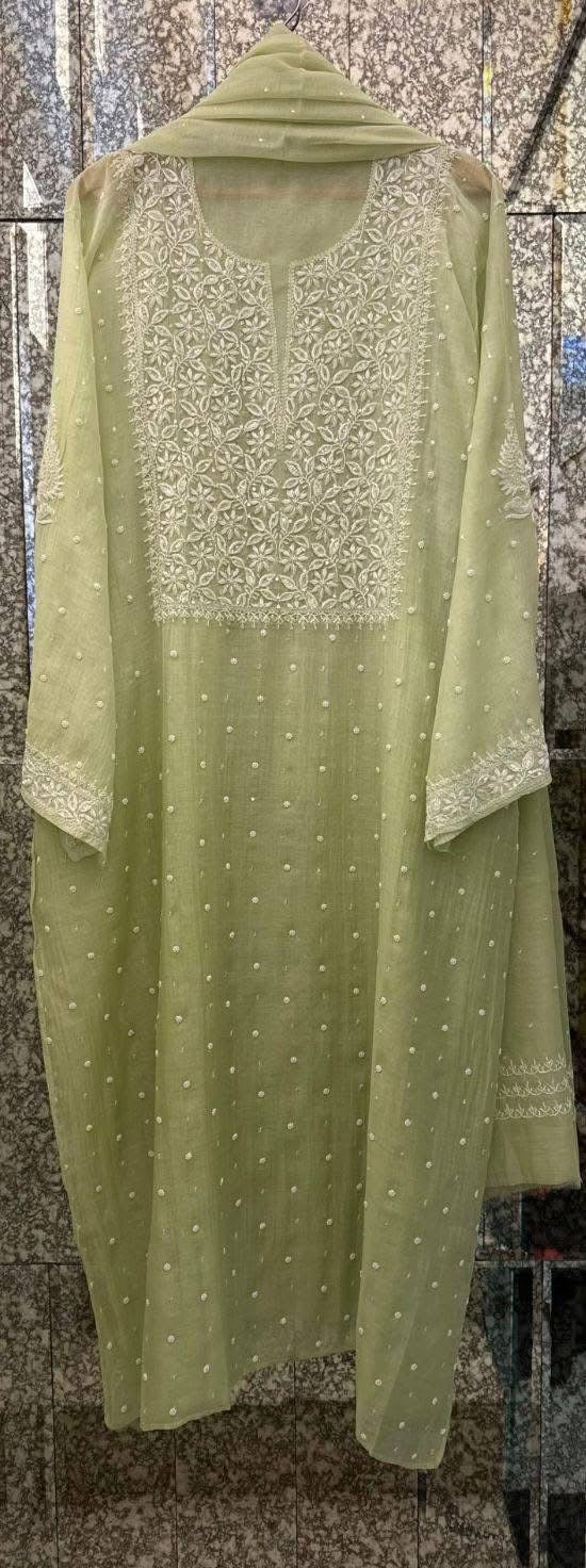 Atharva Heritage Exclusive Handcrafted Chikankari Mulmul Chanderi Suit Set – Summer Limited Edition AH131831801