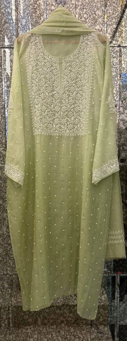 Atharva Heritage Exclusive Handcrafted Chikankari Mulmul Chanderi Suit Set – Summer Limited Edition AH131831801