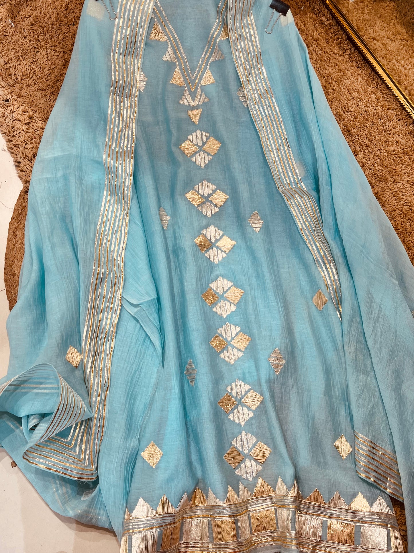 Atharva Hand Gota Embroidered Pure Mul Chanderi Hand woven  edits MC7001 Blue