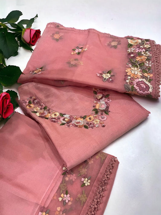 PURE CHANDERI SILK AND ORGANZA EDITS CHO001P Peach