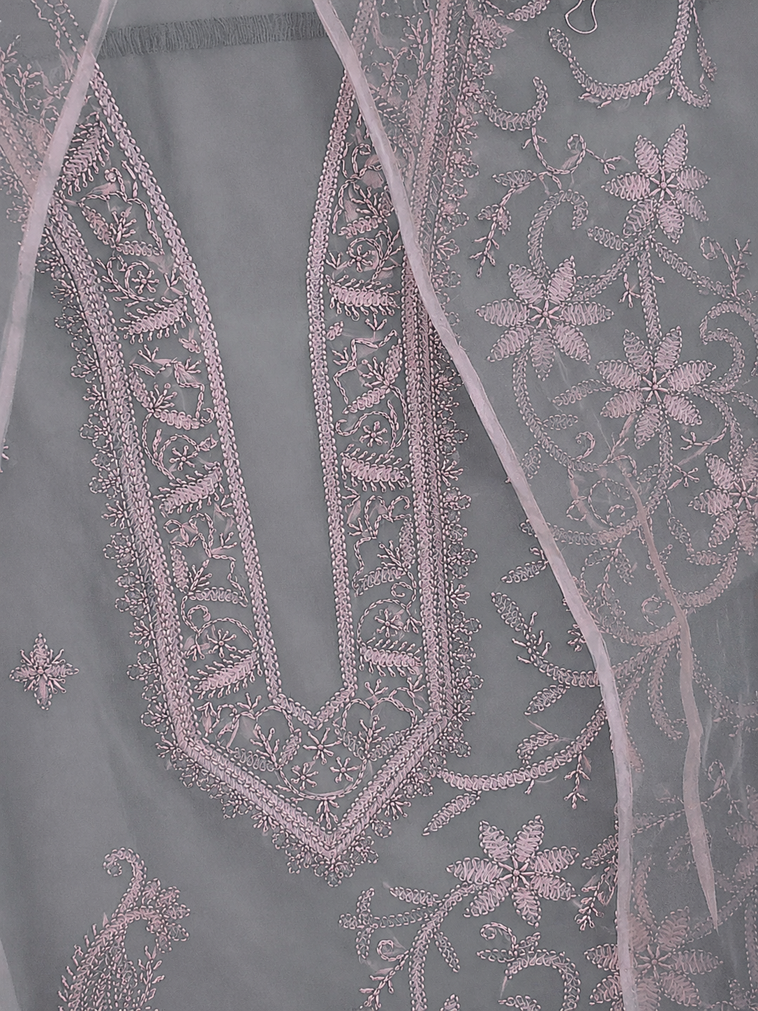 Atharva Heritage Sheer Luxury “Handcrafted 2-Taar Shadow Lucknowi Embroidered Suit – Pure Silk Organza | Limited Edition AH-1813-3198