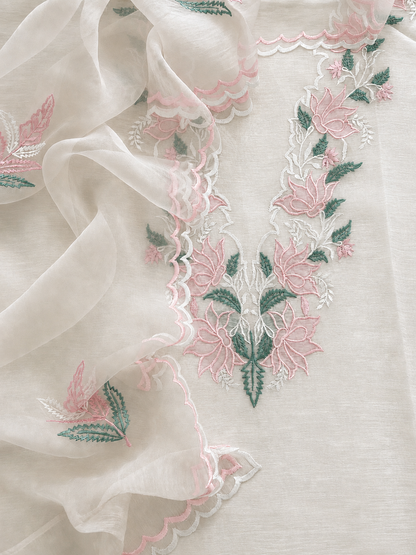 Atharva Heritage Pearl White Pure Chanderi Silk Pakistani Suit with Organza Dupatta CHO0025