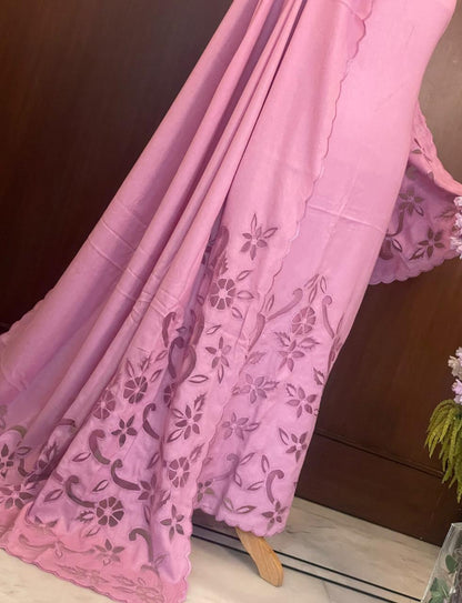 ATHARVA Hand Cutwork Salwar Kameez/PURE Mulmul  Cut-Work/Applique Shirt & BOTTOM/PURE Mulmul  DUPATTA/Custom Stitch Unstitch/Plazo/Pant/ CUT8052 Dusty Pink