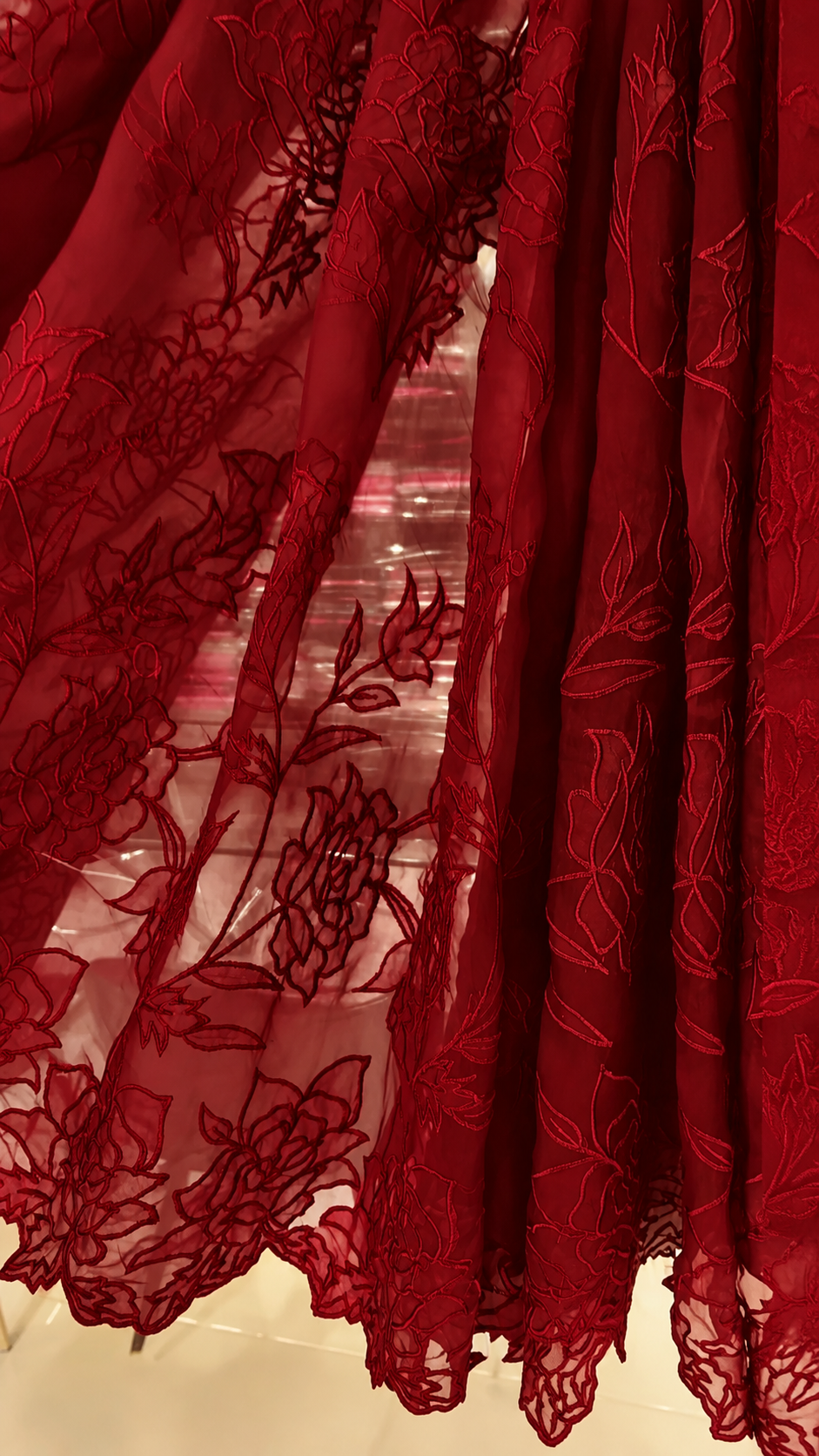 Atharva Heritage Sheer LuxuryPure Silk Organza Hand Applique Deep Red Saree AH-001(D)