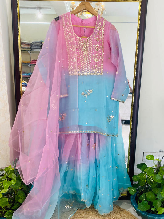 ATHARVA HERITAGE Pure Silk Organza Sharara Set – Hand Mukaish Badla Work Luxury Trousseau Collection SHML001