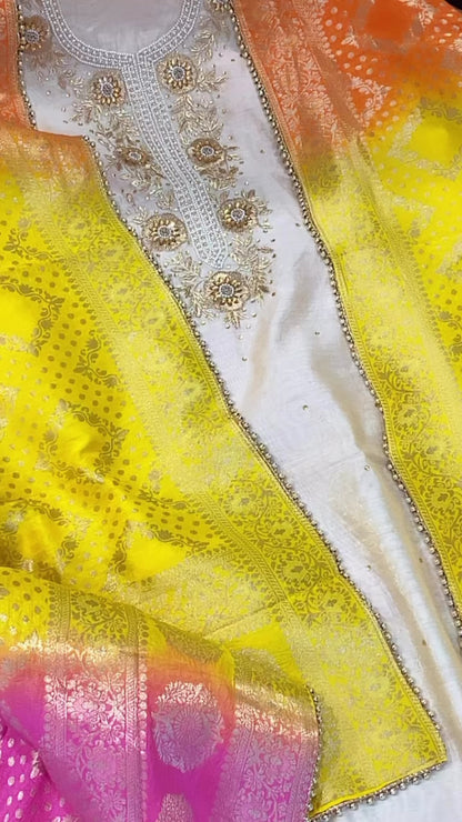 ATHARVA Hand Embroidery Salwar Kameez/Chanderi Ladies Suit/Banarsi Silk Dupatta/Stones/Custom Stitch Unstitch/Embroidery Potli/Gift/CH16767