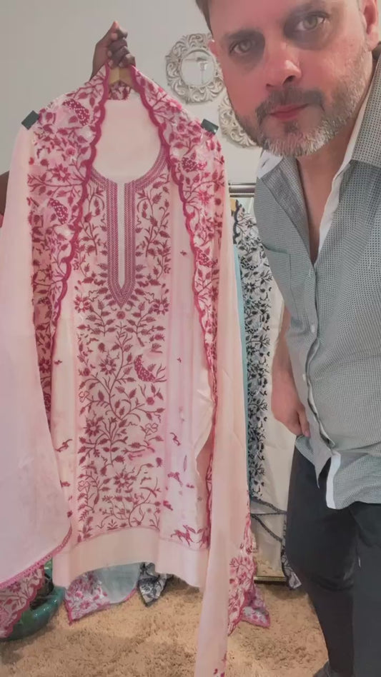 ATHARVA HERITAGE PURE MUL CHANDERI PARSI GARA SUIT MCH00737 Pink